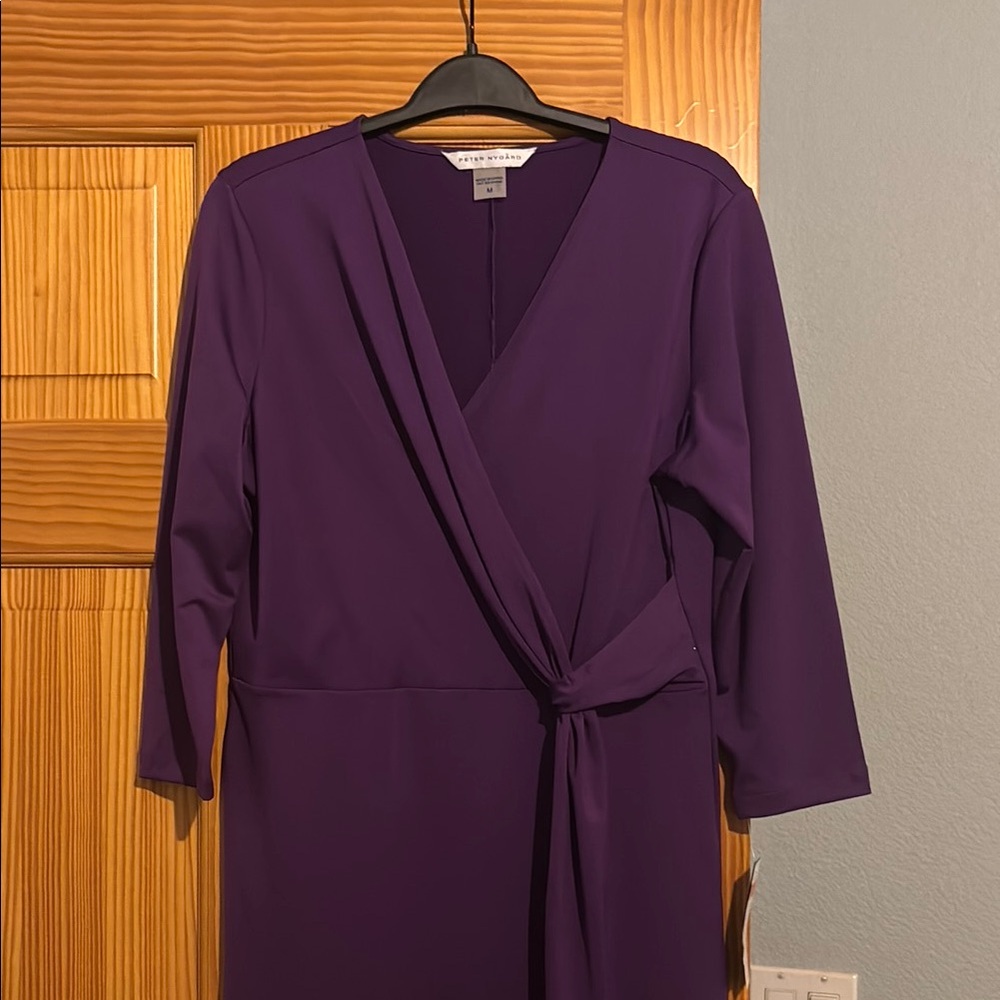 Peter Nygard Purple Ruched Wrap Dress V-Neck 3/4 Sleeve